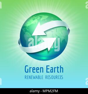 Green Planet globe terre avec des flèches blanches, vector illustration Illustration de Vecteur