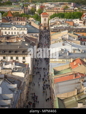 Vue aérienne de St Florian street à Cracovie, Pologne Banque D'Images