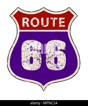 Road sign in vintage grunge style. Road 66 (soixante-six) grungy vector illustration. Illustration de Vecteur