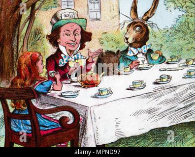 'Alice au Mad Hatter's Tea Party', c1910. Artiste : John Tenniel. Banque D'Images