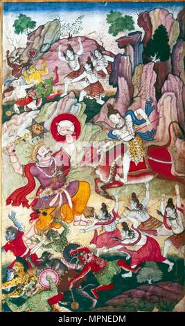 Siva détruit le démon Andhaka Harivamsa, manuscrit, Mughul, c1590. Artiste : Inconnu. Banque D'Images