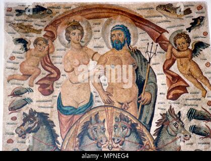 Triomphe de Neptune et Amphitrite, mosaïque romaine, au début du ive siècle. Artiste : Inconnu. Banque D'Images