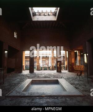 Vue à l'atrium à péristyle et jardins. Maison des Vettii, Pomepii, Italie, c et 20e siècle. Artiste : CM Dixon. Banque D'Images