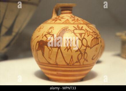 Horseman sur Scent-Bottle Araballos (Grec) Proto-Corinthian, c septième siècle avant J.-C.. Artiste : Inconnu. Banque D'Images