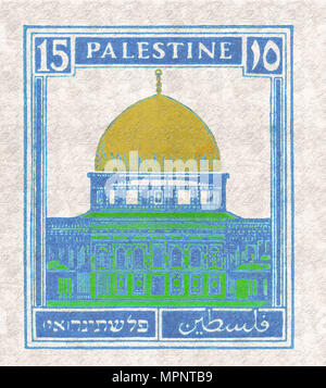 Amélioration de l'image numérique d'une Palestine sous mandat britannique (pré) 1948 stamp. Dôme du rocher bleu Banque D'Images