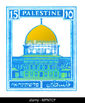 Amélioration de l'image numérique d'une Palestine sous mandat britannique (pré) 1948 stamp. Dôme du rocher bleu Banque D'Images