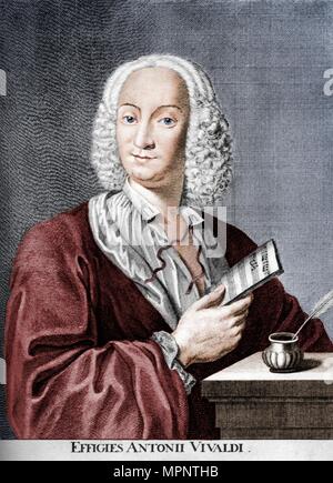 Antonio Vivaldi, compositeur Baroque Italien, prêtre catholique, et violoniste virtuose, 1725. Artiste : Peter La Cave. Banque D'Images