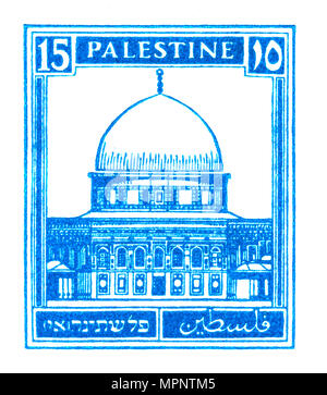 Amélioration de l'image numérique d'une Palestine sous mandat britannique (pré) 1948 stamp. Dôme du rocher bleu Banque D'Images