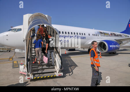 Travel Service Airlines (République tchèque) Boeing 737-800 peints dans 'Moravian-Région de Moravie-Silésie' couleurs spéciales OK-TVO. Photographié à Inter Ben Gourion Banque D'Images