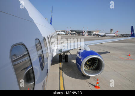 Travel Service Airlines (République tchèque) Boeing 737-800 peints dans 'Moravian-Région de Moravie-Silésie' couleurs spéciales OK-TVO. Photographié à Inter Ben Gourion Banque D'Images