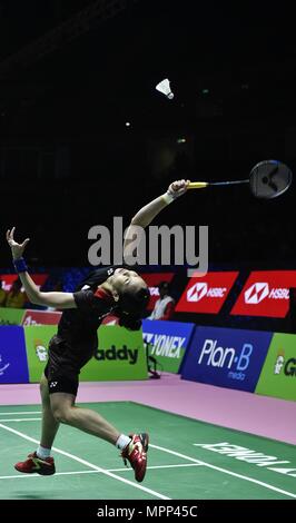Bangkok, Thaïlande. 24 mai, 2018. Yzuying Tai de l'équipe du Taipei chinois hits un retour contre l'équipe de Yamaguchi Akane Japon au cours de la BWF Uber quart de 2018 à Bangkok, Thaïlande, le 24 mai 2018. Credit : Wang Shen/Xinhua/Alamy Live News Banque D'Images