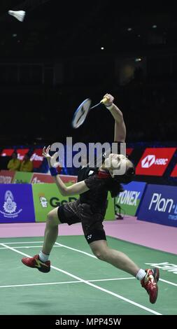 Bangkok, Thaïlande. 24 mai, 2018. Yzuying Tai de l'équipe du Taipei chinois hits un retour contre l'équipe de Yamaguchi Akane Japon au cours de la BWF Uber quart de 2018 à Bangkok, Thaïlande, le 24 mai 2018. Credit : Wang Shen/Xinhua/Alamy Live News Banque D'Images