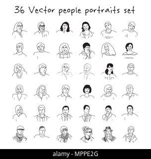 Les personnes adultes heureux visages icons set noir et blanc Illustration de Vecteur