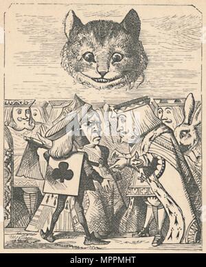 'Le chat de Cheshire en regardant le roi et la reine rouge ayant un argument', 1889. Artiste : John Tenniel. Banque D'Images