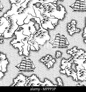 Modèle sans couture avec l'ancienne carte nautique. Les îles, les navires et l'océan. Illustration de Vecteur
