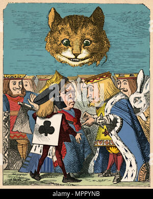 'Le chat de Cheshire en regardant le roi et la reine rouge ayant un argument', 1889. Artiste : John Tenniel. Banque D'Images