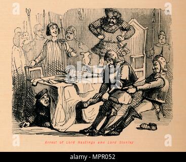 'Arrestation de Lord Hastings et Lord Stanley', . Artiste : John Leech. Banque D'Images