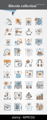 Icon Set Bitcoin modeern vecteur ligne mince et plat Illustration de Vecteur