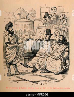 Son Excellence 'Q Fabius offrant la paix ou de la guerre au Sénat Carthaginois', 1852. Artiste : John Leech. Banque D'Images