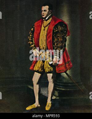 'König Philipp II. Von Spanien 1527-1598. - Gemälde von Tizian', 1934. Artiste : Inconnu. Banque D'Images