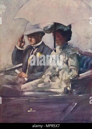 'Lord Curzon et la duchesse de Connaught sur leur façon de les fixations', 1903. L'artiste : Mortimer Menpes. Banque D'Images