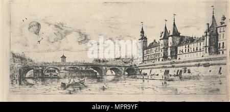 'Le Pont-Au-Change (2e État, 6 1/8 x 13 1/16 po)', 1854, (1927). Artiste : Charles Meryon. Banque D'Images