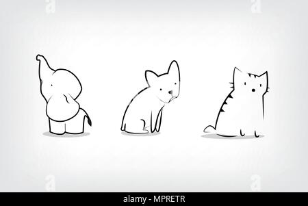 Set animaux éléphant. chien,chat, Illustration de Vecteur