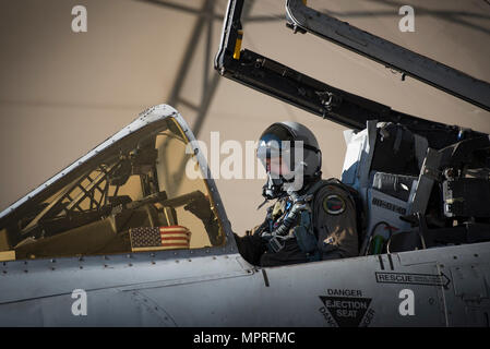 Le major Matthew Shelly, Directeur de l'aile 23 inspections, prépare pour le vol, le 8 avril 2017, Moody Air Force Base, Ga. Les frères volaient en formation ensemble pour la première fois, l'accomplissement de leur rêve d'enfance tout en contribuant à l'intégration de la force totale, l'utilisation de plusieurs composants de l'Air Force, qui peut inclure le service actif, la réserve ou la garde. (U.S. Air Force photo par un membre de la 1re classe Lauren M. Sprunk) Banque D'Images