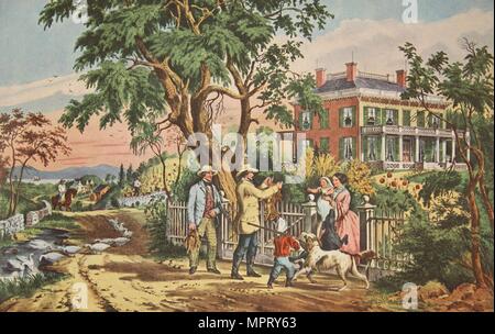 American Country Life - après-midi d'octobre,pub. 1855, Currier & Ives (Couleur) Banque D'Images