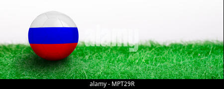 Vue panoramique de l'herbe verte isolée sur fond blanc et marqué d'un ballon de football. La Russie Banque D'Images