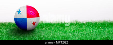 Vue panoramique de l'herbe verte isolée sur fond blanc et marqué d'un ballon de football. Panama Banque D'Images