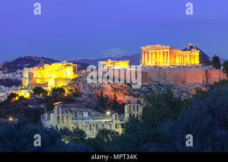 La colline de l'Acropole et le Parthénon à Athènes, Grèce Banque D'Images