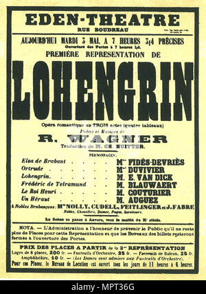 Premiere affiche pour l'opéra Lohengrin de Richard Wagner dans l'Éden Théâtre, Paris, 1887. Banque D'Images