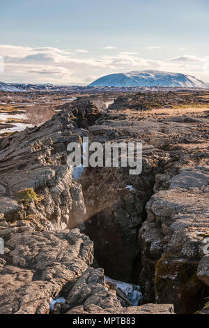 Continental Rift entre le marché nord-américain et plaque eurasienne, Mid-Atlantic Ridge, vallée du Rift, fissure, Krafla Silfra S.p.a. Banque D'Images