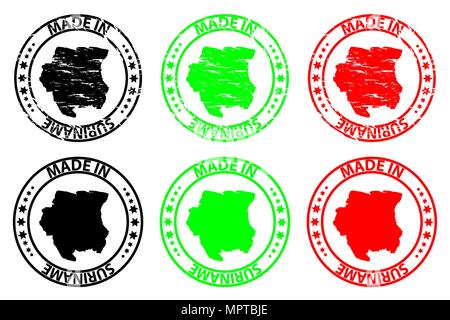 Faite au Suriname - rubber stamp - vecteur, le Suriname carte - noir, vert et rouge Illustration de Vecteur