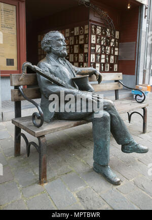 Sculpture par Adolphe Sax, 1814 -1894, au lieu de naissance, musicien et inventeur du saxophone, Dinant, Wallonie, Belgique Banque D'Images