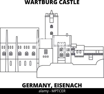 L'Allemagne, l'icône de la ligne Château de Wartburg Eisenach concept. Allemagne, Château de Wartburg Eisenach vecteur linéaire signe, symbole, l'illustration. Illustration de Vecteur