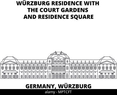 L'Allemagne, l'icône de la ligne de résidence Wurzburg concept. Allemagne, Würzburg vecteur linéaire résidence signe, symbole, l'illustration. Illustration de Vecteur