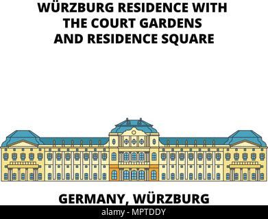 L'Allemagne, l'icône de la ligne de résidence Wurzburg concept. Allemagne, Würzburg Residence flat vector signe, symbole, l'illustration. Illustration de Vecteur