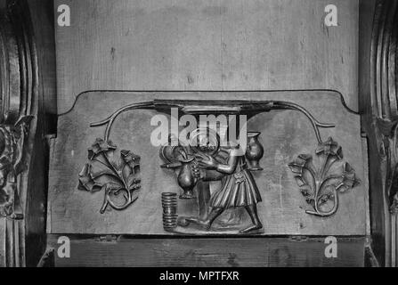 Misericord, St Laurence's Church, Ludlow, Shropshire, 1966. Artiste : Laurence Goldman. Banque D'Images