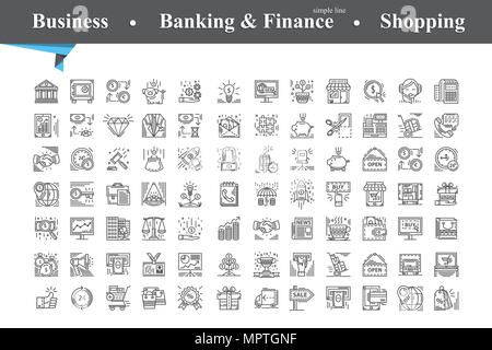 De moderne fine ligne icons set for business, développement économique,, la banque, la finance, le shopping.série des symboles très tendance linéaire.Premium quality contours symbole c Illustration de Vecteur