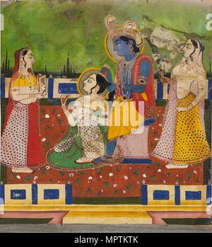 Radha et Krishna sur une terrasse, 19e siècle. Artiste : Inconnu. Banque D'Images