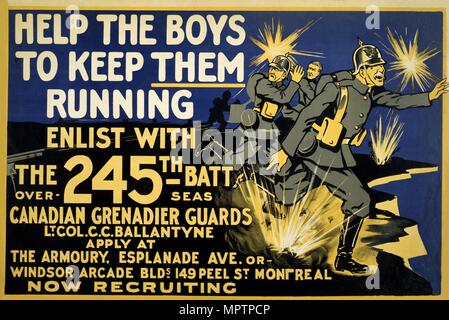 Affiche de recrutement de l'Armée canadienne aide les garçons d'assurer leur, 1914-1918. Banque D'Images