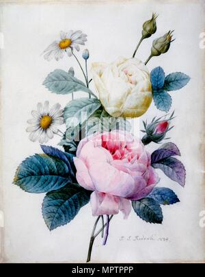 Bouquet de roses avec des Marguerites, 1834. Banque D'Images