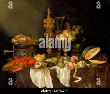 Nature morte avec un homard et la Turquie, c1653. Artiste : Abraham van Beyeren. Banque D'Images