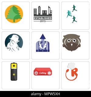 Ensemble de 9 icônes modifiable simple tels que restaurant, catering, batterie au lithium, OWL, développement personnel, détective, avantage concurrentiel, establi Illustration de Vecteur