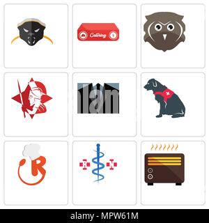 Ensemble de 9 icônes modifiable simple tels que bougies, registe infirmière, restaurant, service dog, code vestimentaire, Spartan, OWL, miel, blaireau, peut être de nous Illustration de Vecteur