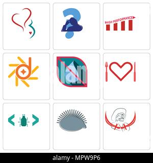 Ensemble de 9 icônes modifiable simple comme pirate, hérisson, bug logiciel, l'appétit, pas d'eau, d-star, hautes performances, gratter la tête, gynécologie, peut Illustration de Vecteur