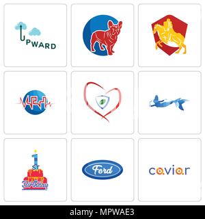 Ensemble de 9 icônes modifiable simple comme le caviar, f, 1e anniversaire, mermaid, Assurance, MED, chevalier à cheval, bouledogue français, au-dessus, peut être utilisé pour mobi Illustration de Vecteur