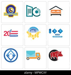 Ensemble de 9 icônes modifiable simple comme le sanglier, poster voiture, 3, 100 e anniversaire, la direction du programme, 20, hébergement, datacenter, tournoi de volley-ball peuvent Illustration de Vecteur